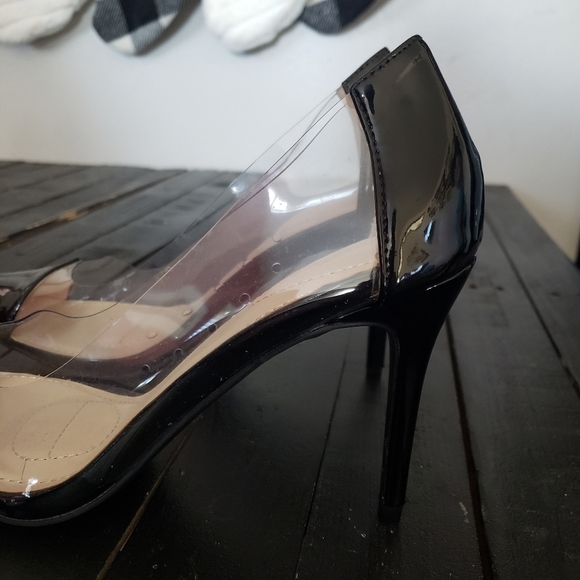 Anne Michelle Women's 10 Pumps Stiletto Heels Black Pointed Toe Clear - Picture 10 of 11